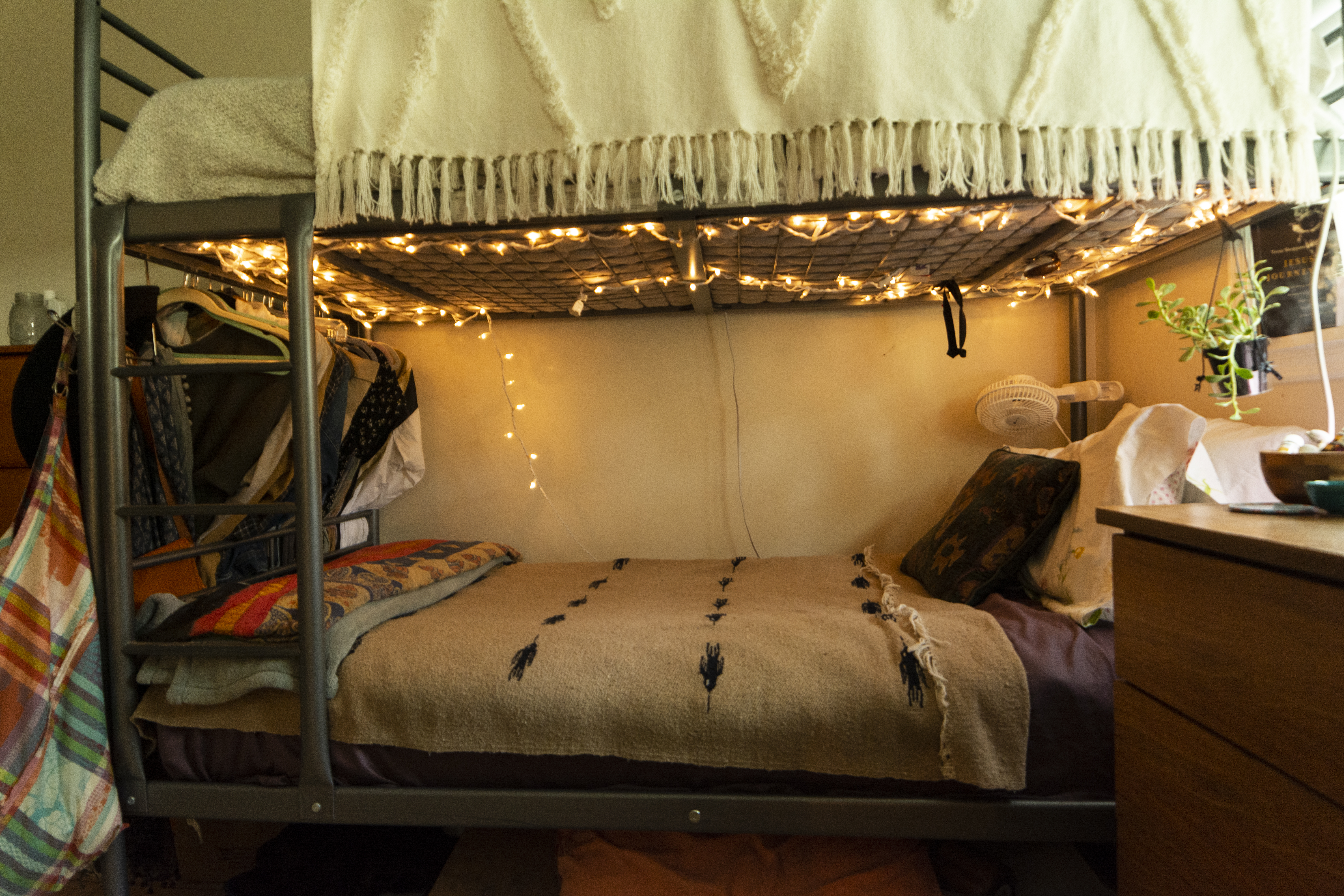 bunk beds with twinkle lights